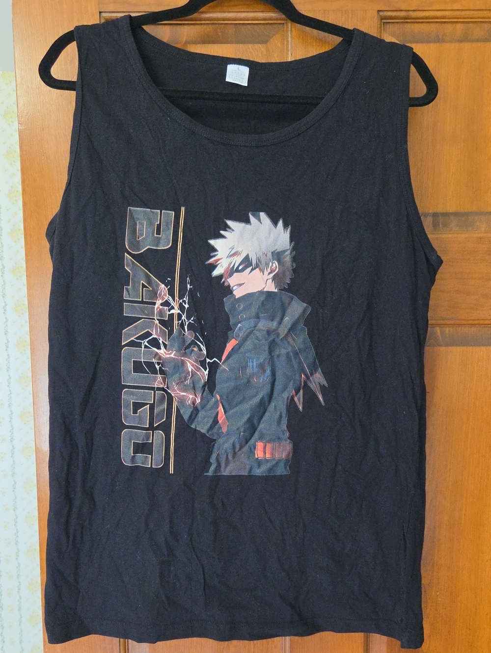 Black Anime Graphic Tank Top with Bakugo Print